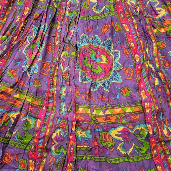 Blue Cabana M Bright Purple Floral Maxi Skirt Crinkle Elastic Waist Summer Festi - Picture 4 of 4